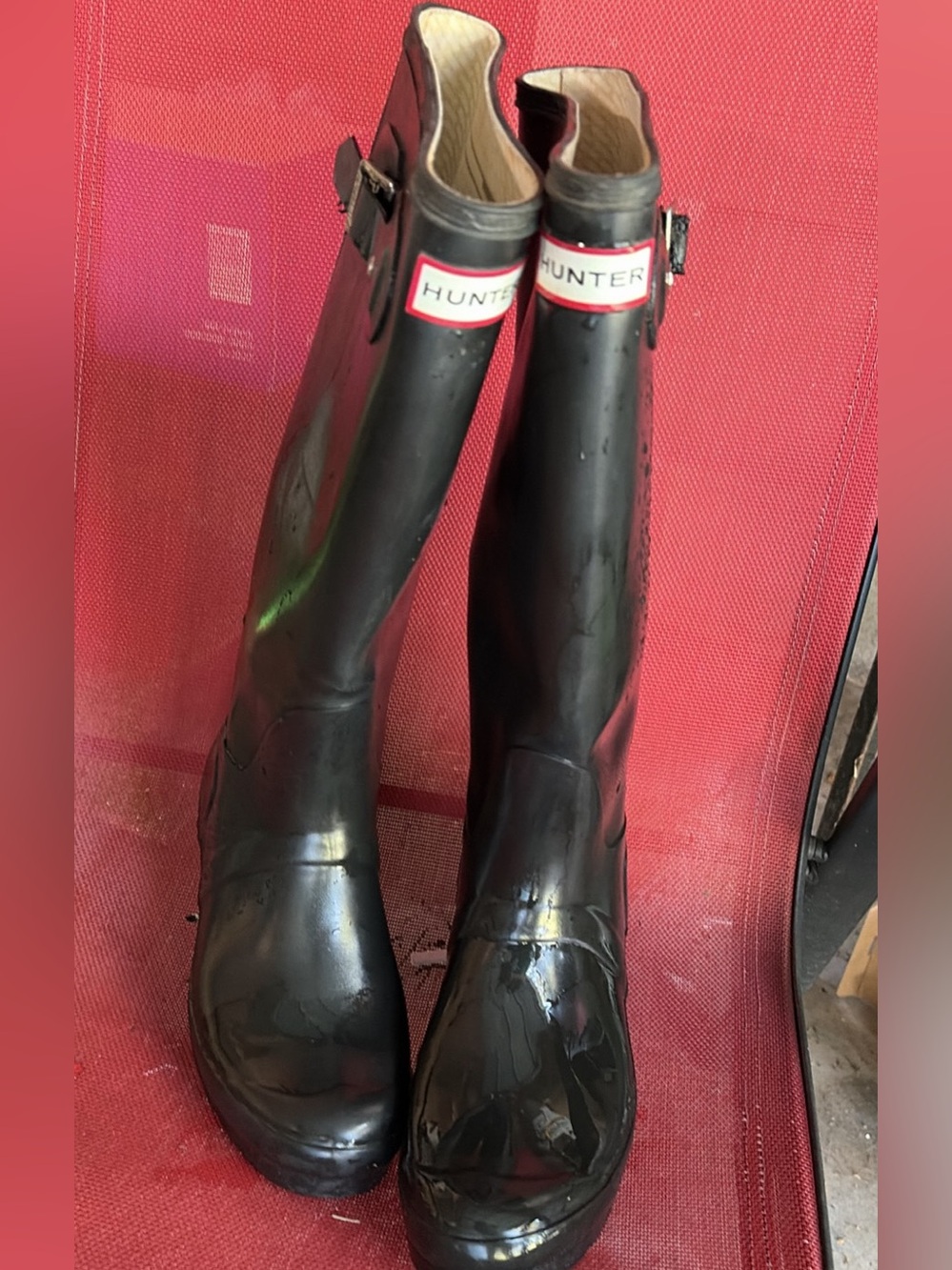 Hunter Women's Tall Black Gloss Rain Boots with Buckle